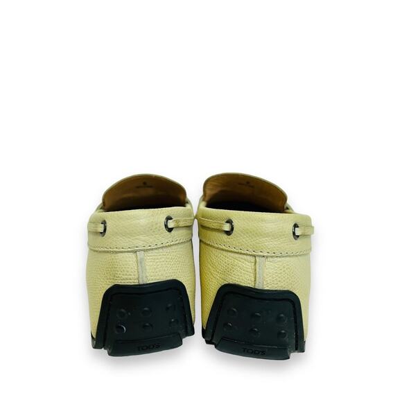 TOD’S Beige Grained Leather Bow Accent Lacetto Gomma Flats Loafers Size 6 - Picture 5 of 12